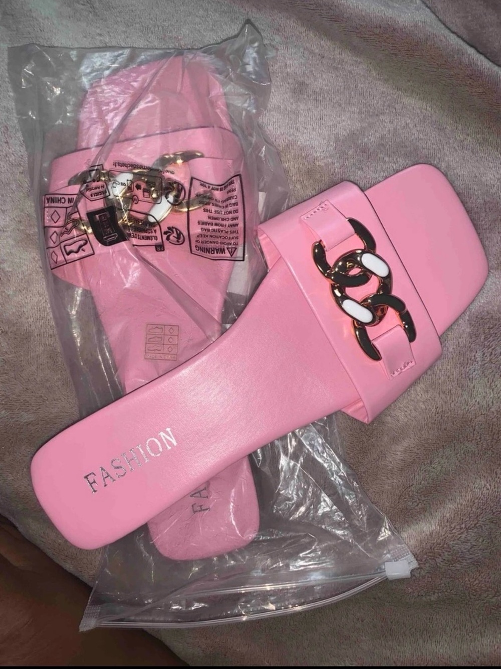 Pink Chain-Embellished Slide Sandals - Picture 2 of 2